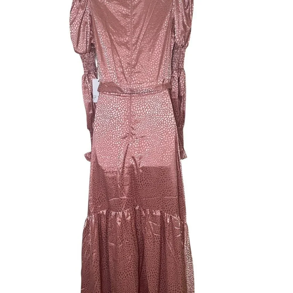 Rosevelvet Pink Satin High-Low Maxi Dress w/ Belt – Size Large – NWT